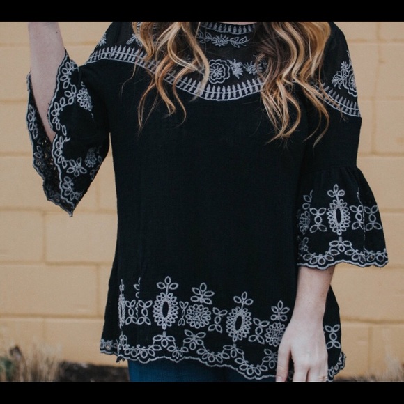 Black, Flowy Embroidered top - Picture 2 of 4